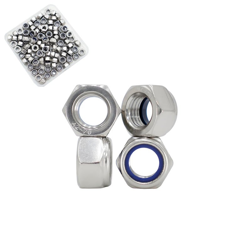 STORMCUBE M5x0.8mm Nylon Insert Hex Lock Nuts 100 Pack 304 Stainless Steel DIN985 Self-Locking Nylon Lock Nuts Plain Finish for Industrial Construction Fasteners - Image 1